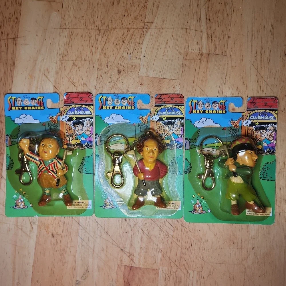 Set Of 3 The Three Stooges Golf Key Chain Sealed Brand New  1999 Larry Moe Curly
